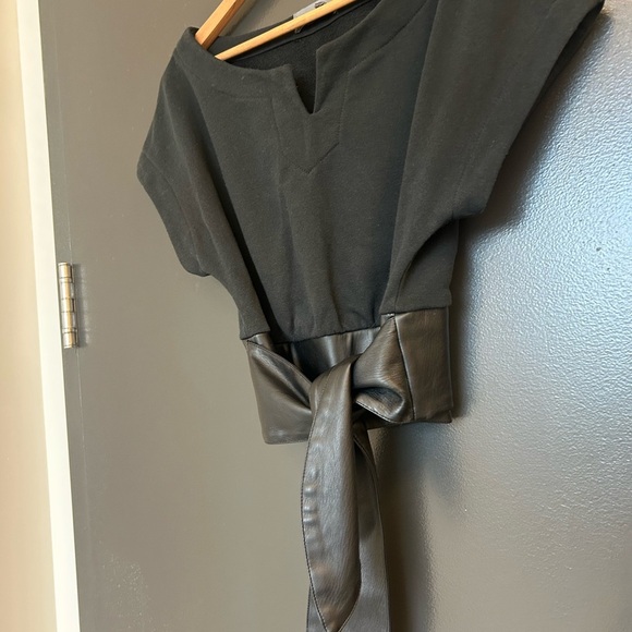Anthropologie size S Black Top with Faux Leather Detail- GUC black cotton fades - Picture 8 of 12